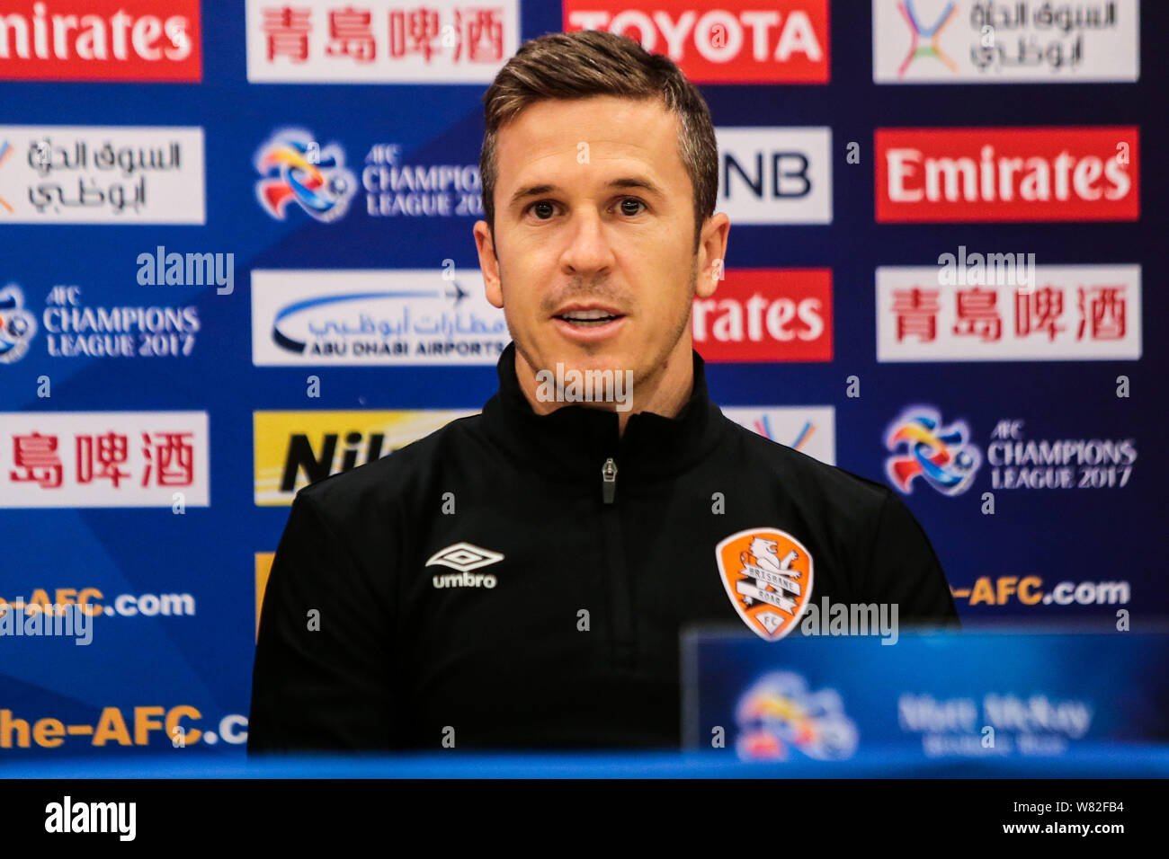 Matt McKay of Brisbane Roar FC attends a press conference before a qualifying match against Shanghai Greenland Shenhua F.C. during the 2017 AFC Champi Stock Photo