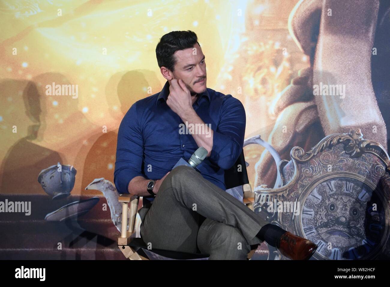 Welsh actor Luke Evans attends a press conference for his new movie 'Beauty and the Beast' in Shanghai, China, 28 February 2017. Stock Photo