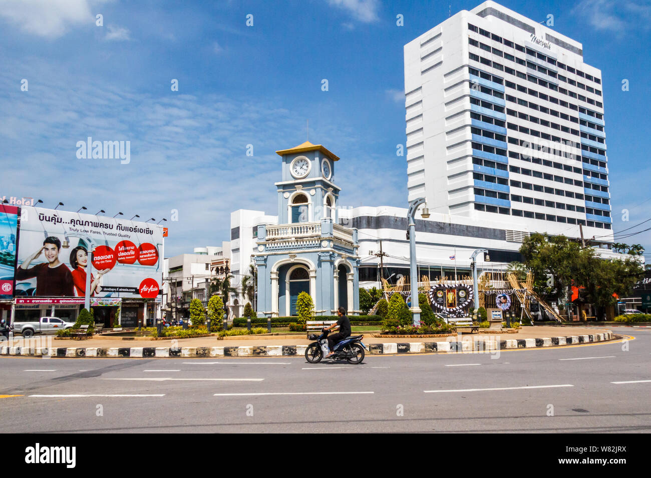 Phuket, Thailand - November 2nd 2016: The clock tower at Surin circle, The tower is a famous landmark in the centre of town. Stock Photo