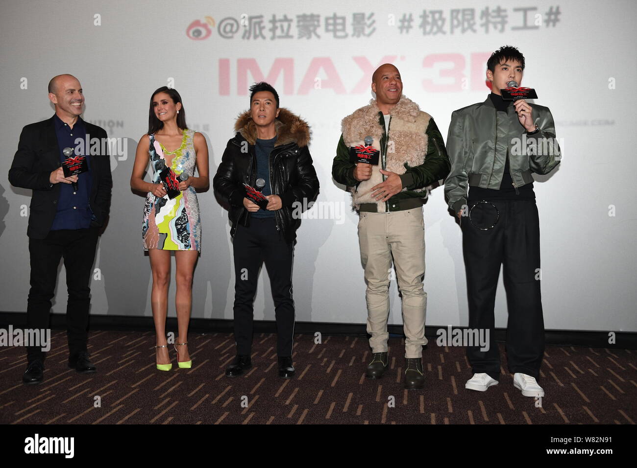 From right) Chinese singer and actor Kris Wu or Wu Yifan speaks next to  American actor Vin Diesel, Hong Kong actor Donnie Yen, Bulgarian-Canadian  act Stock Photo - Alamy, image size:1300x956