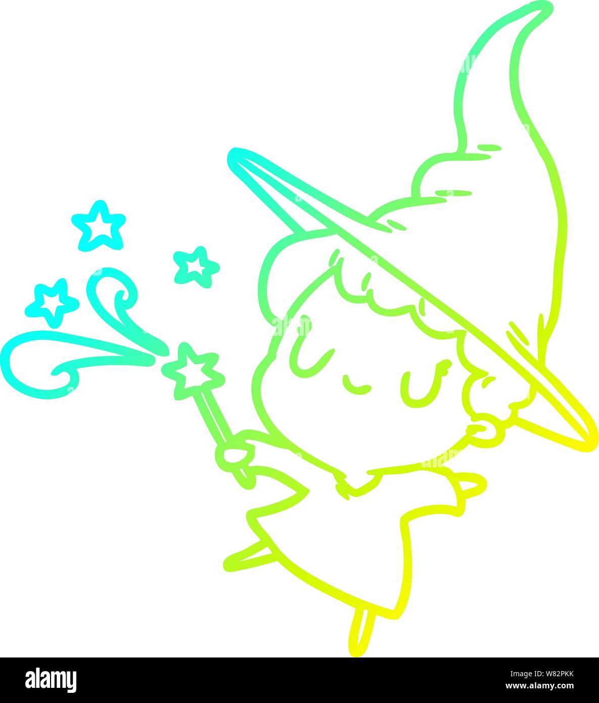 Cold Gradient Line Drawing Of A Cute Witch Casting Spell Stock Vector Image Art Alamy