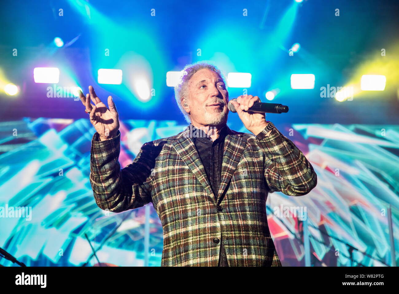 Welsh singer Sir Thomas John Woodward, known by his stage name Tom Jones, performs during a concert in Hong Kong, China, 25 February 2017. Stock Photo
