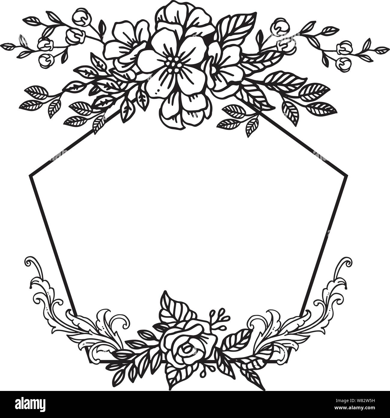 Decorative of flower frame, in black and white colors, template for