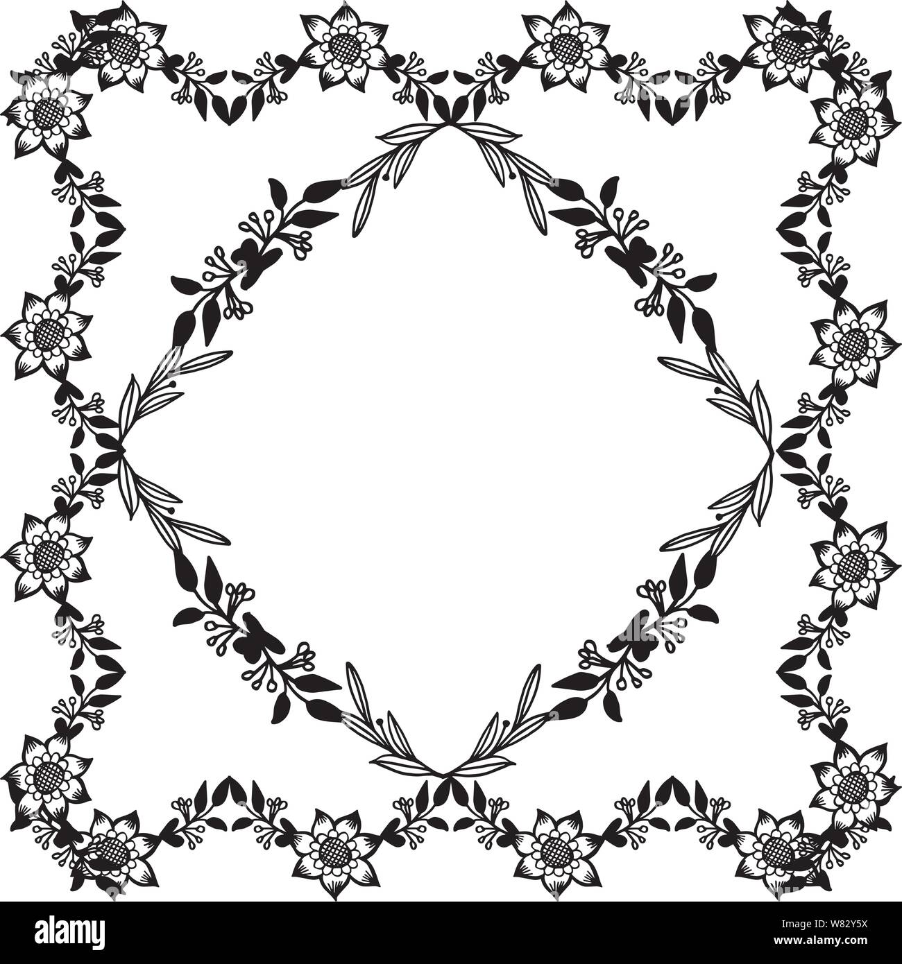 Design element isolated on white background, with vintage floral frame