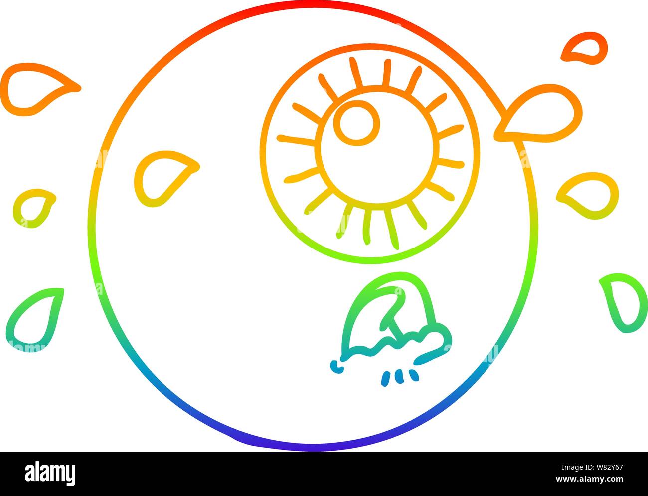 Rainbow Gradient Line Drawing Of A Cartoon Eyeball Crying