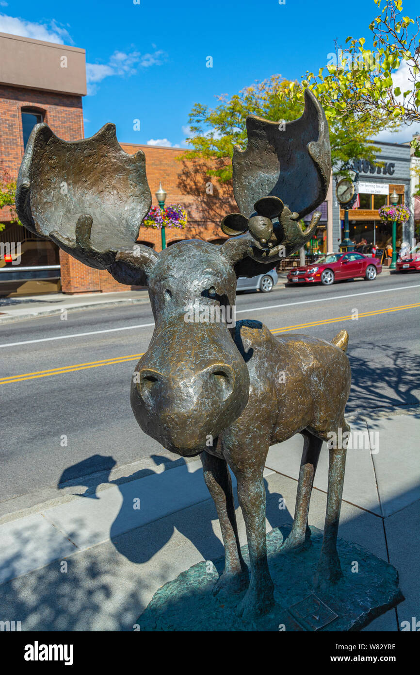 Idaho, Coeur d'Alene, Downtown, bronze statue of Mudgy the Moose and