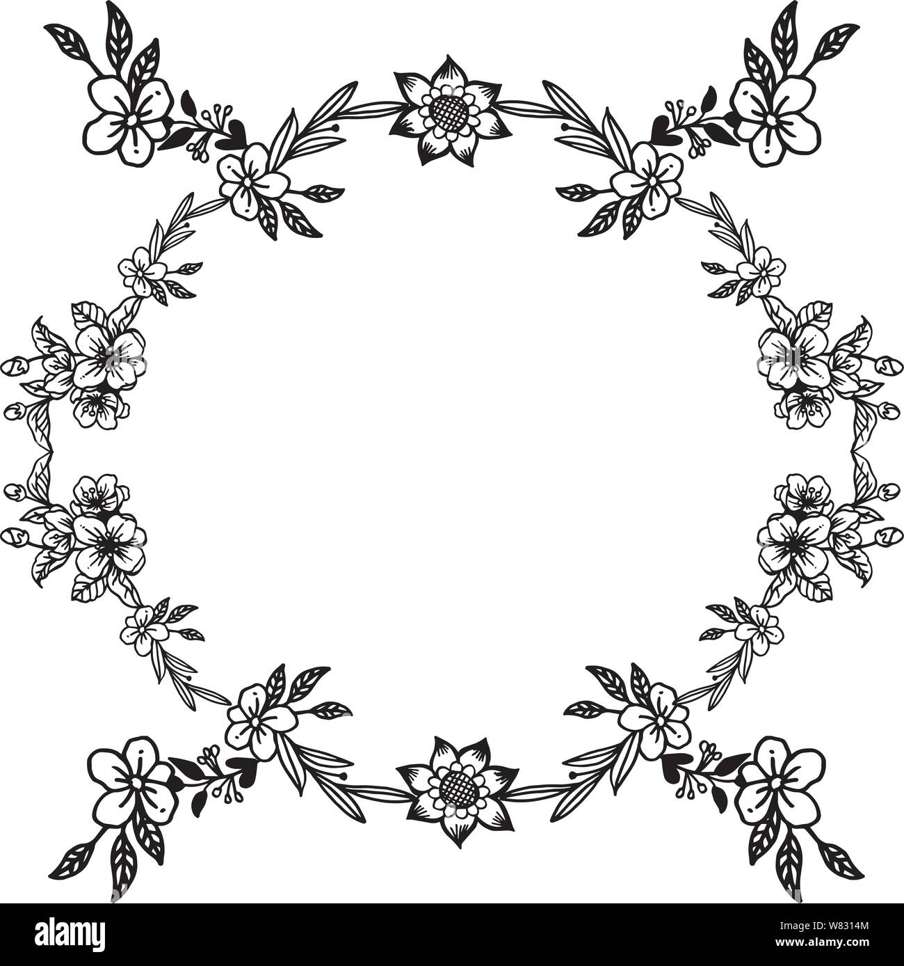 Various of card for leaf wreath frame in black and white colors. Vector ...
