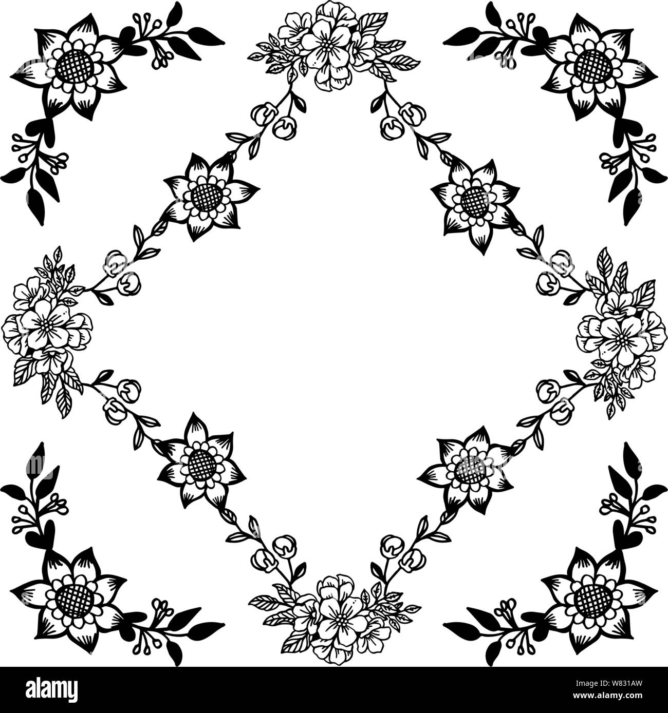 Various of card for leaf wreath frame in black and white colors. Vector ...