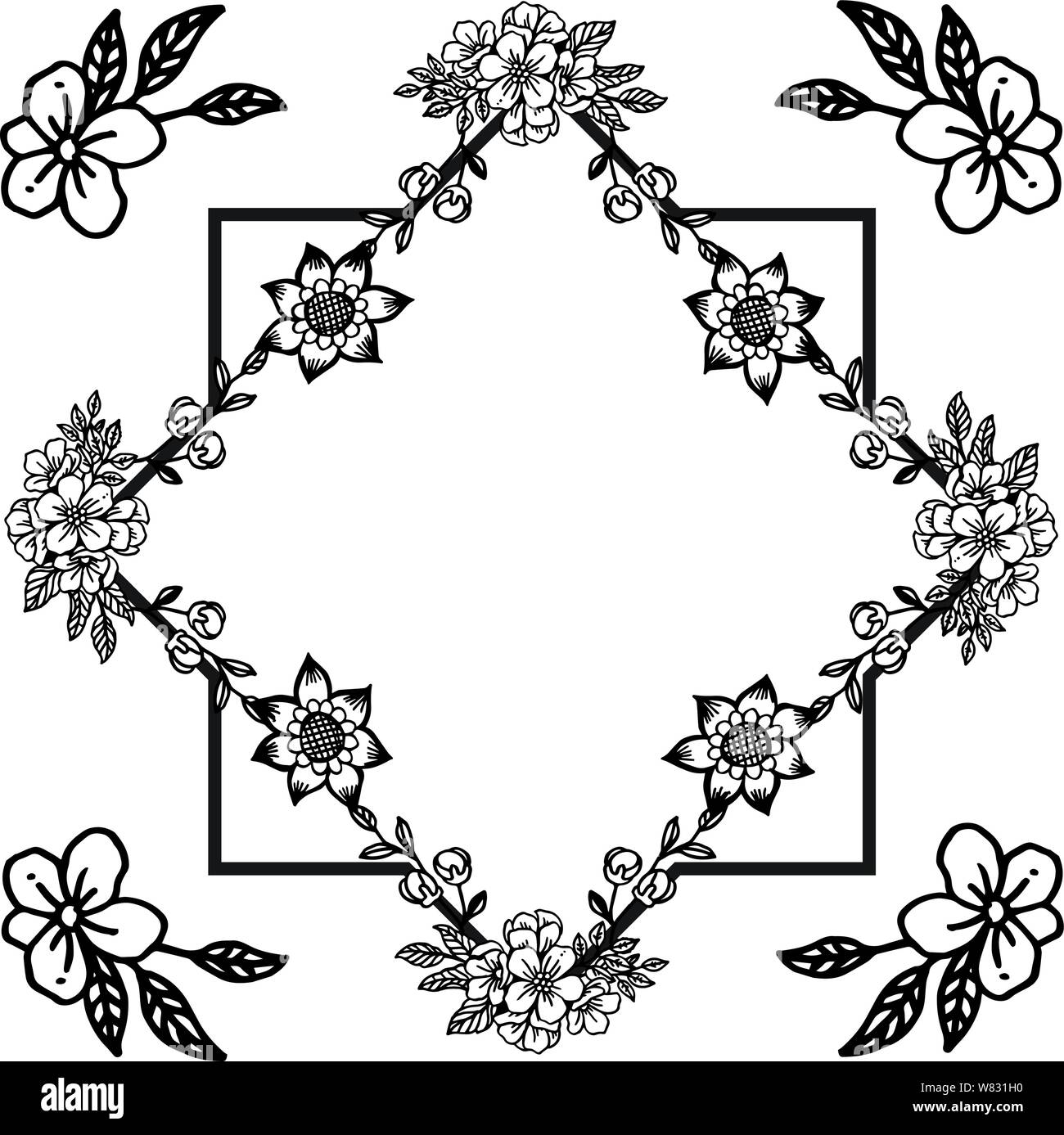 Various of card for leaf wreath frame in black and white colors. Vector ...