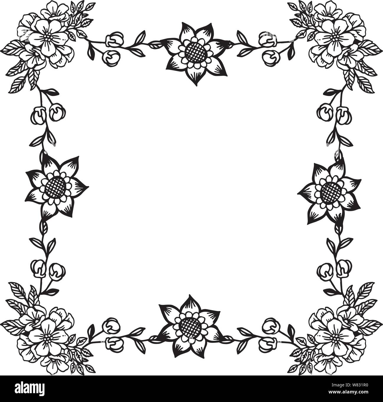 Various of card for leaf wreath frame in black and white colors. Vector ...