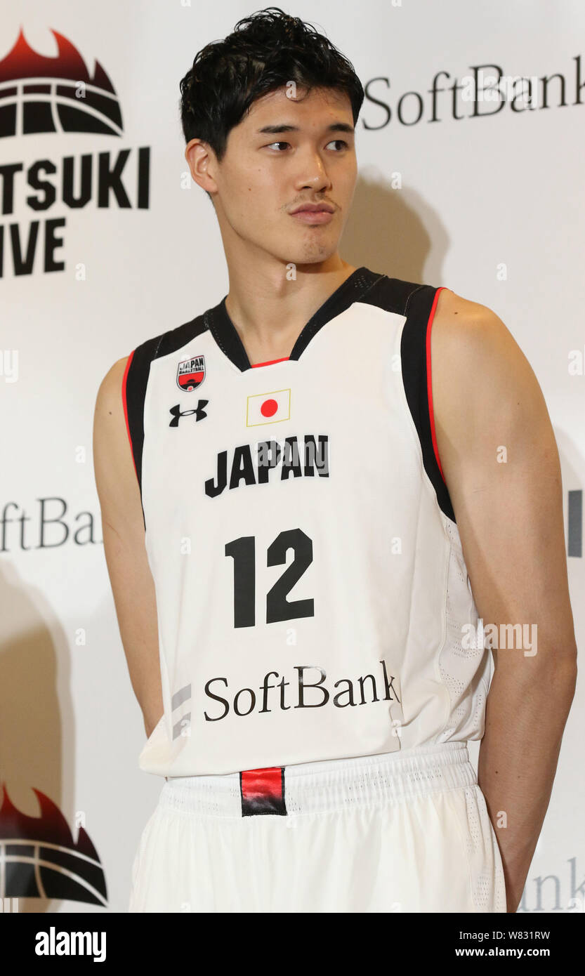 Tokyo, Japan. 7th Aug, 2019. Japan's basketball national team member Yuta  Watanabe attends an encouragement party at Softbank's headquarter in Tokyo  on Wednesday, August 7, 2019. Softbank supported Japan Basketball  Association and