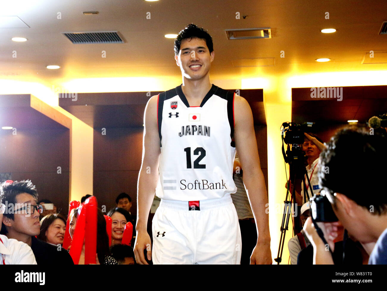 Tokyo, Japan. 7th Aug, 2019. Japan's basketball national team member Yuta Watanabe arrives at an