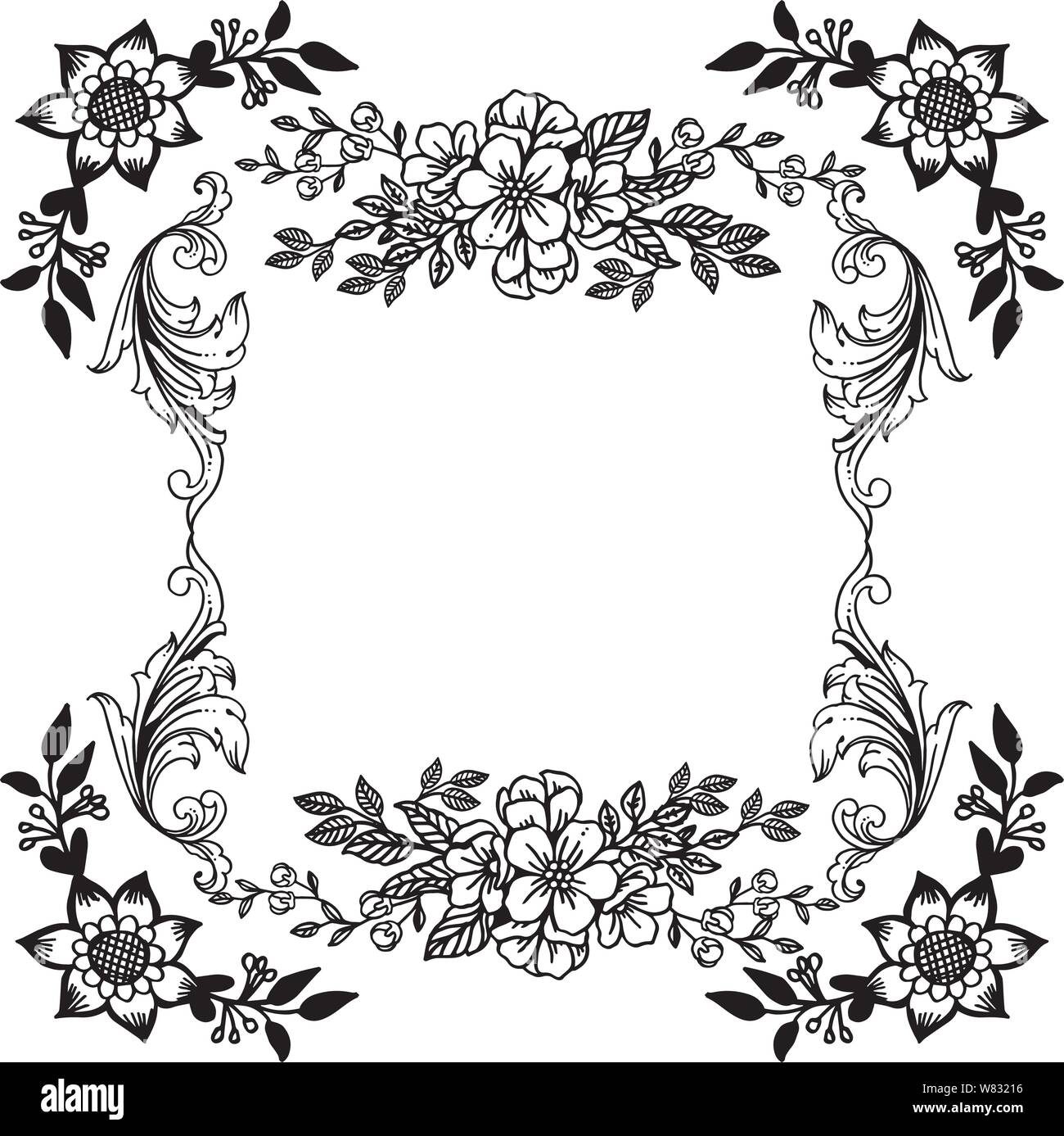 Various of card for leaf wreath frame in black and white colors. Vector ...