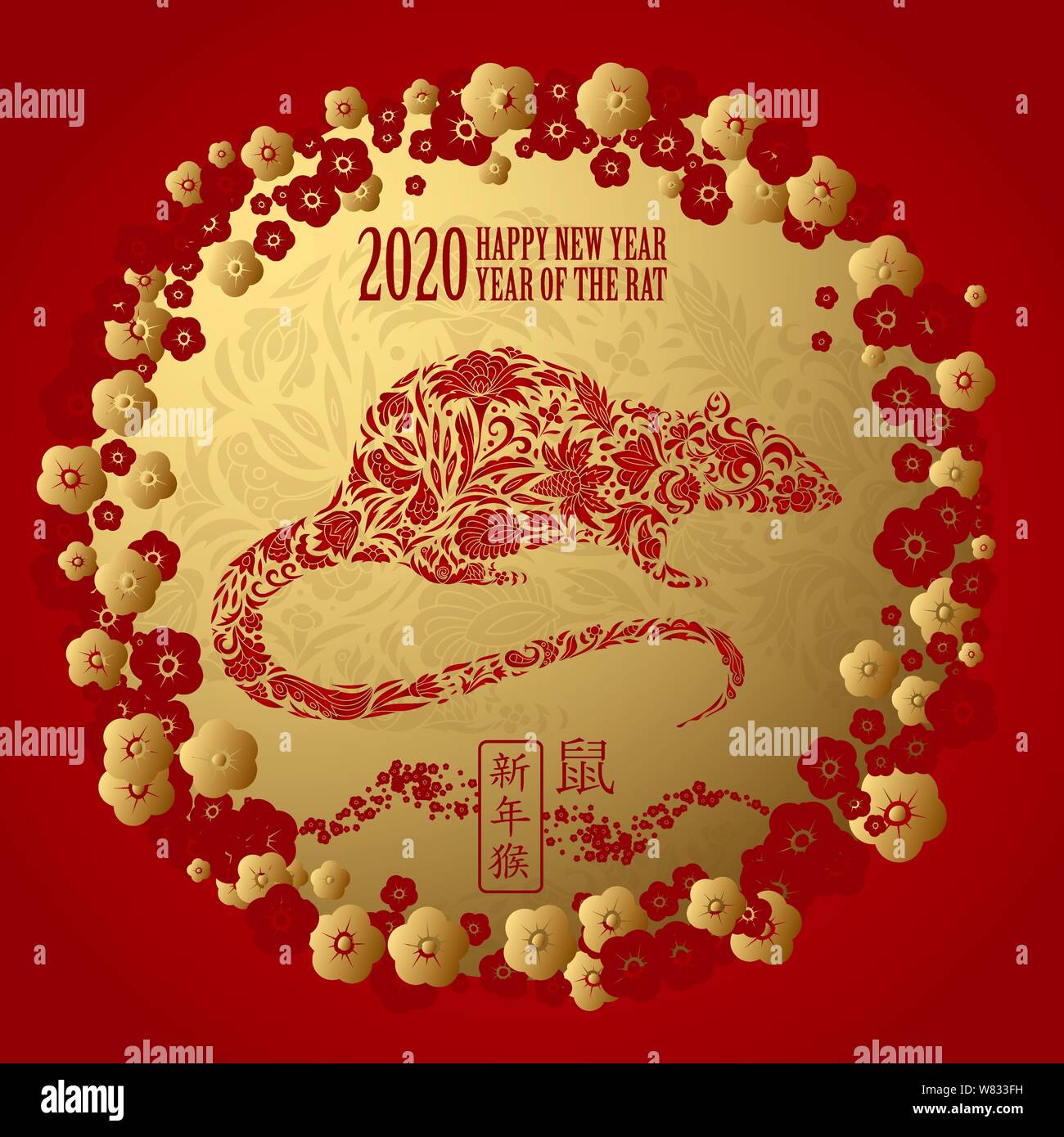 Chinese New Year Card With Gold Rat Zodiac And Abstract Flower Texture On Red Background Vector Design Translation Happy New Year Rat Stock Vector Image Art Alamy Chinese New Year Card With Gold Rat Zodiac And Abstract Flower Texture On Red Background Vector Design Translation Happy New Year Rat Stock Vector Image Art Alamy