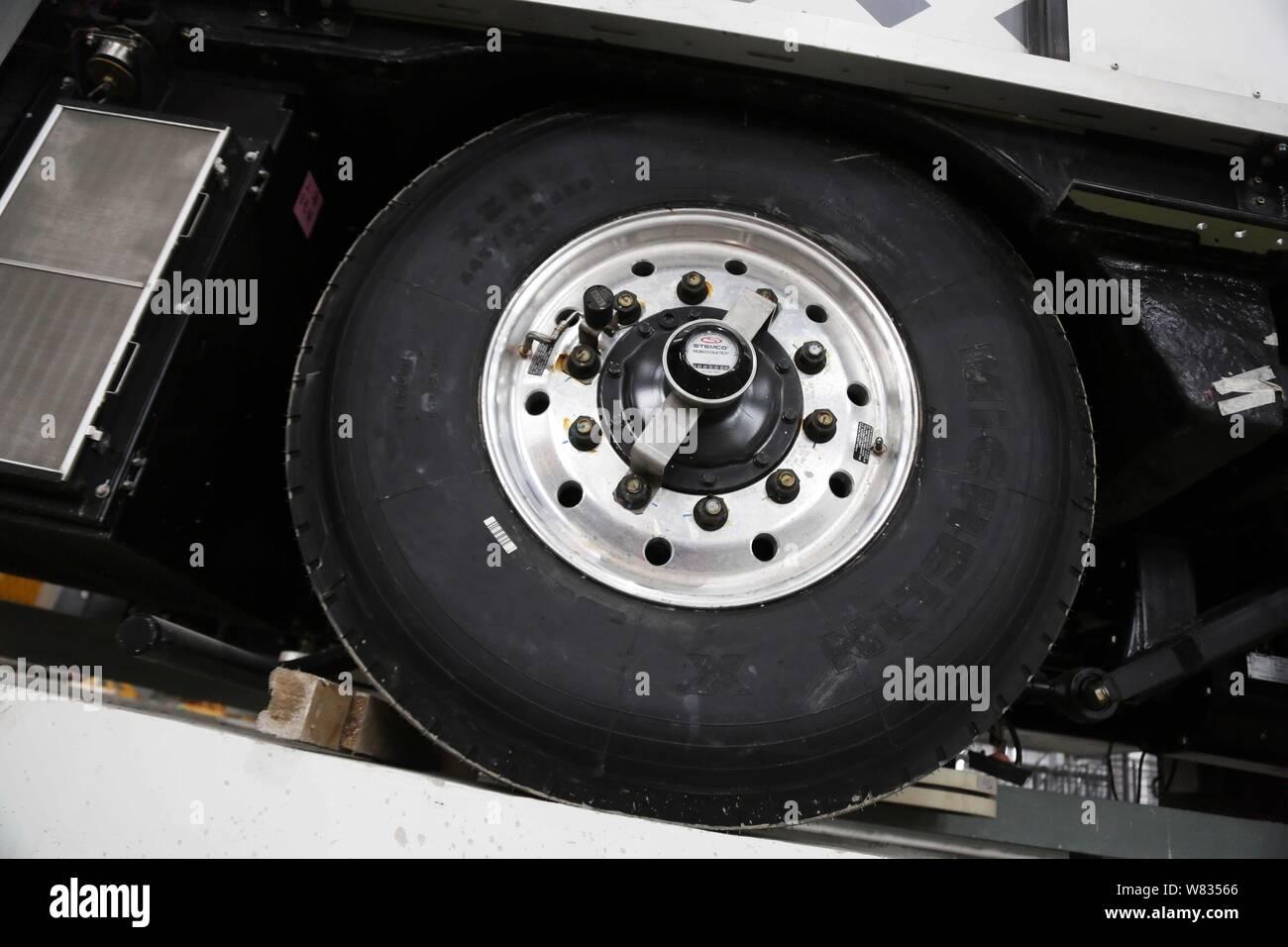 Details of a driverless train for the third phase of Shanghai Metro Line 8 at a maintenance station in Shanghai, China, 10 January 2017.   A driverles Stock Photo