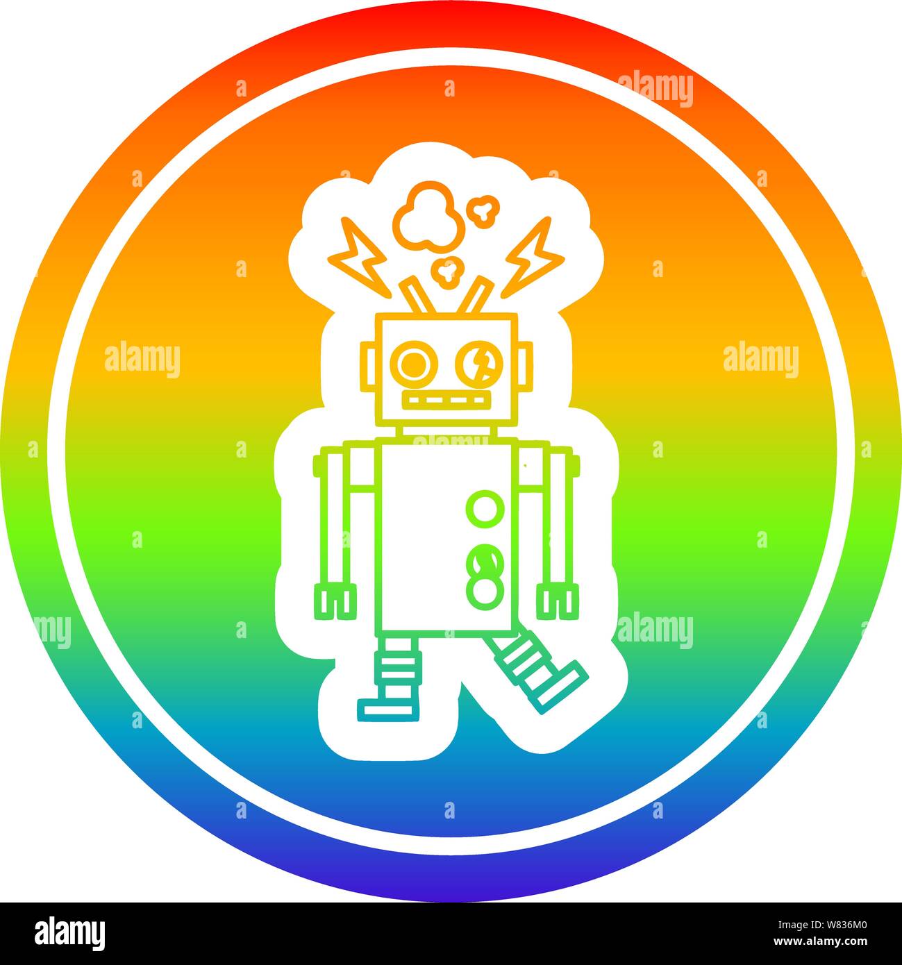 malfunctioning robot circular icon with rainbow gradient finish Stock ...