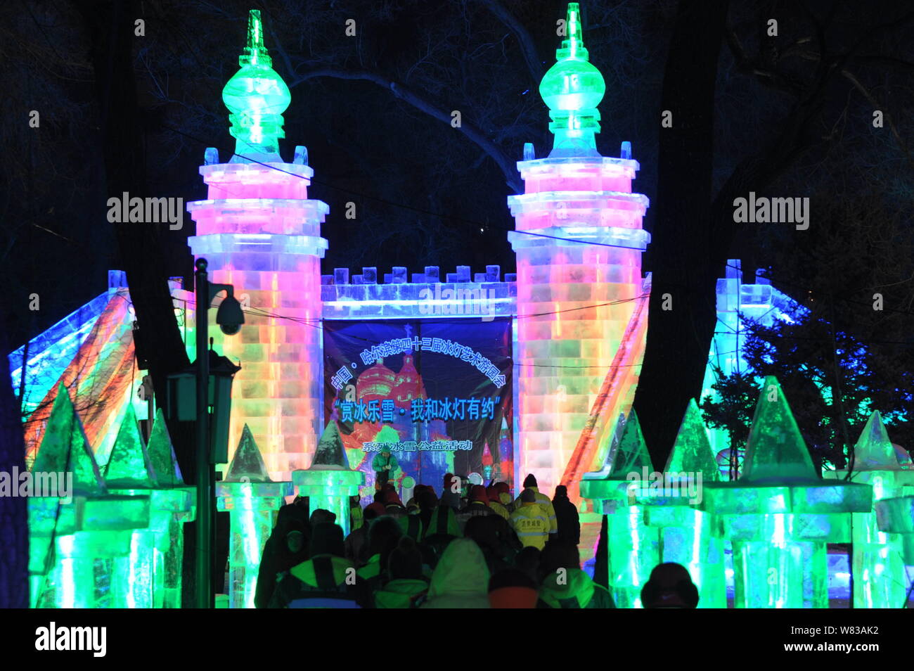 Night view of ice sculptures during the 43rd Ice-lantern Festival in ...