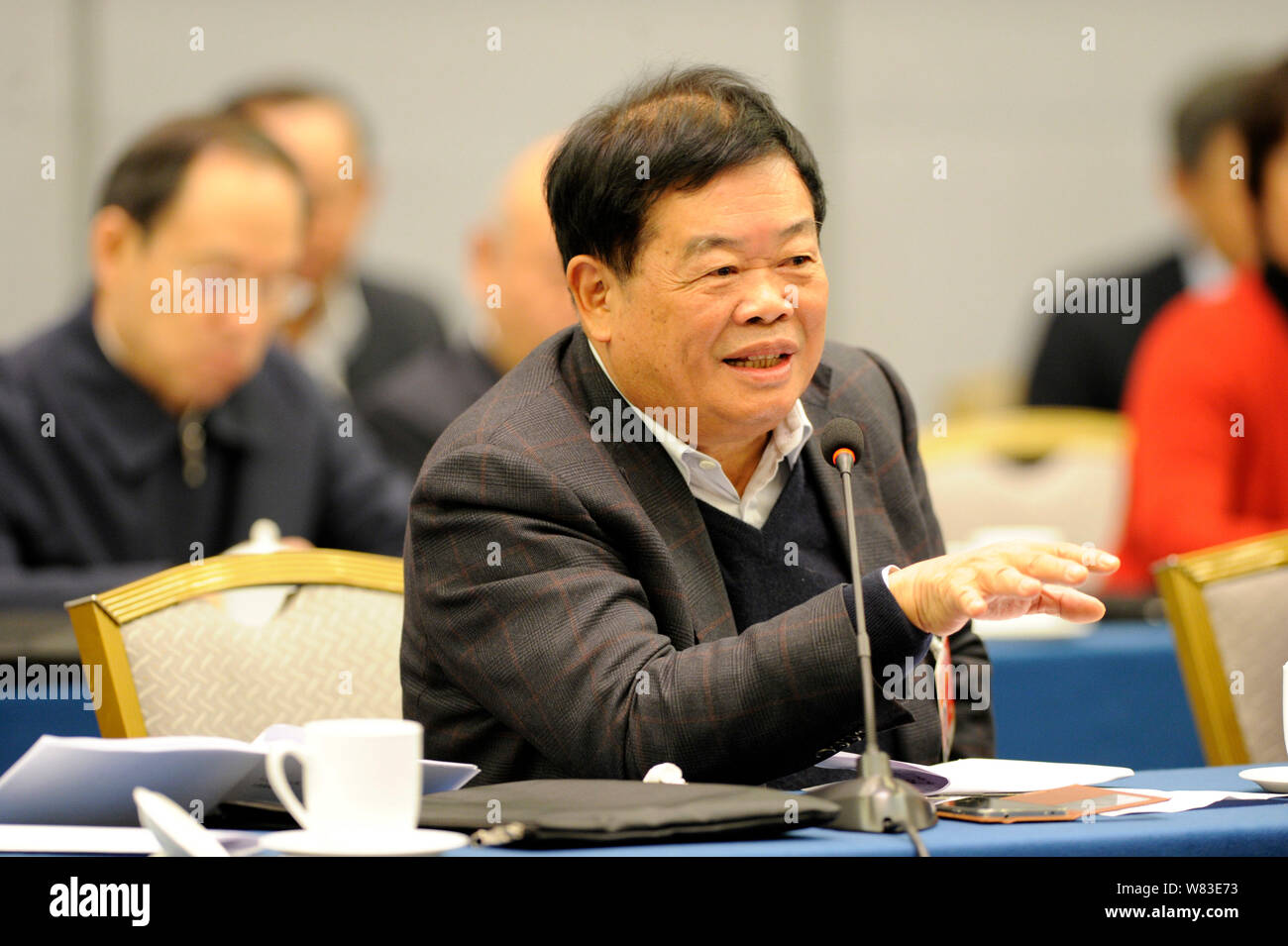 --FILE--Cho Tak Wong (Cao Dewang), Chairman of Fuyao Group and Chairman of Fuyao Glass Industry Group Co., attends a panel discussion during the Third Stock Photo