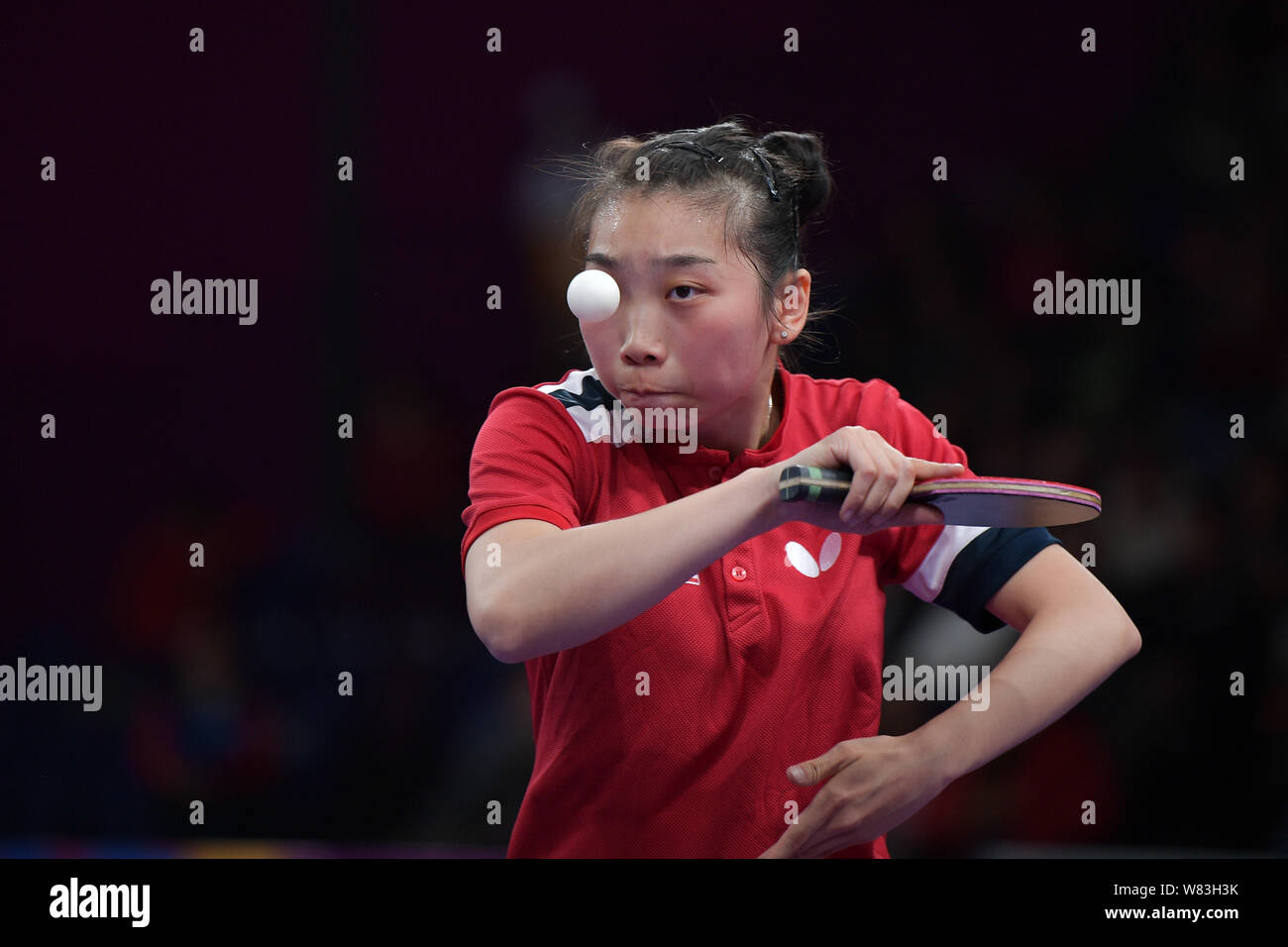Lima. 7th Aug, 2019. Wu Yue of the United States serves during the ...