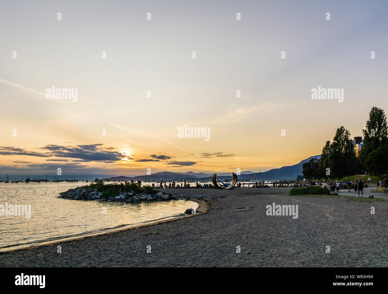 VANCOUVER, CANADA - JULY 31, 2019: end of the day at Sunset Beach in downtown. Stock Photo