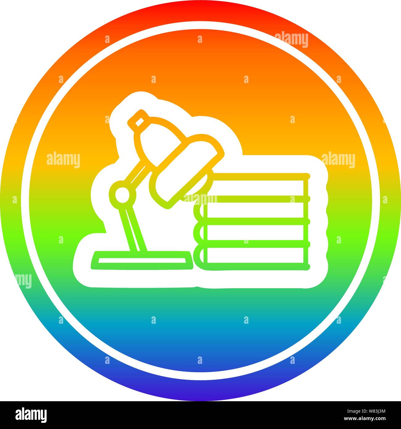 lamp and study books circular icon with rainbow gradient finish Stock ...