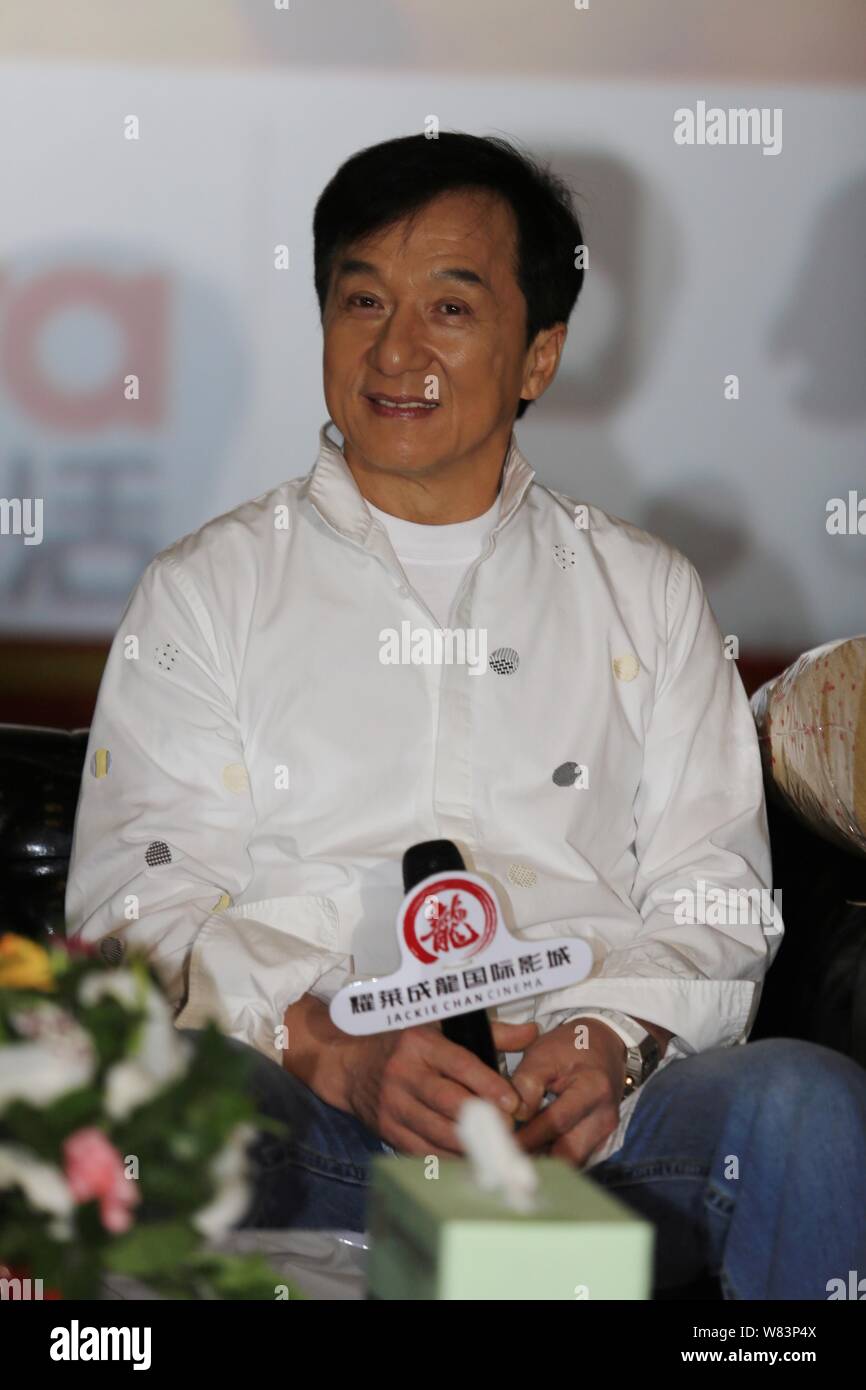 Hong Kong kungfu superstar Jackie Chan attends a promotional event for his new movie "Railroad