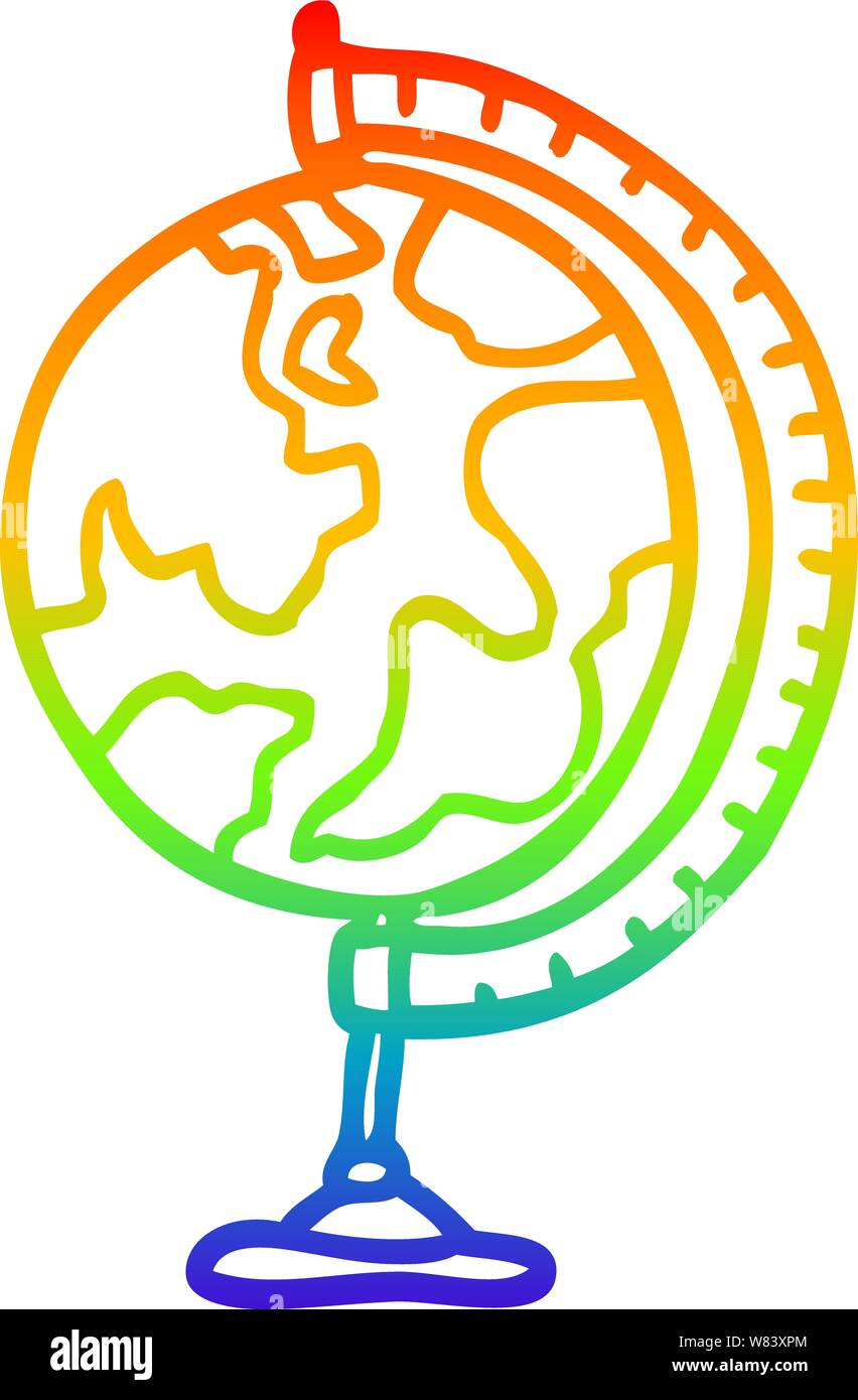 Rainbow Gradient Line Drawing Of A Cartoon World Globe Stock Vector Image Art Alamy