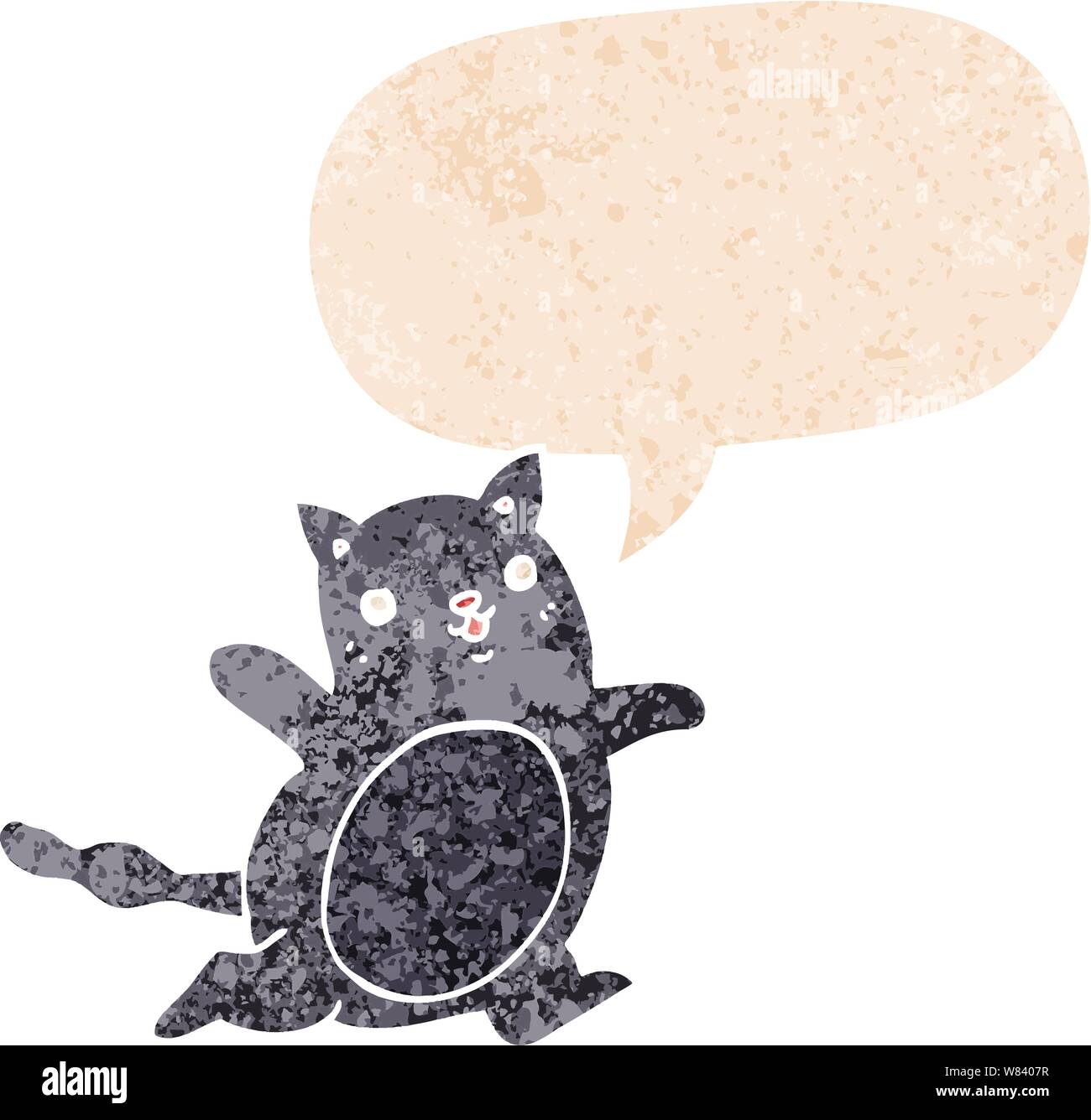 Cat Pin Bubble Example cartoon cat with speech bubble in grunge distressed retro textured ...