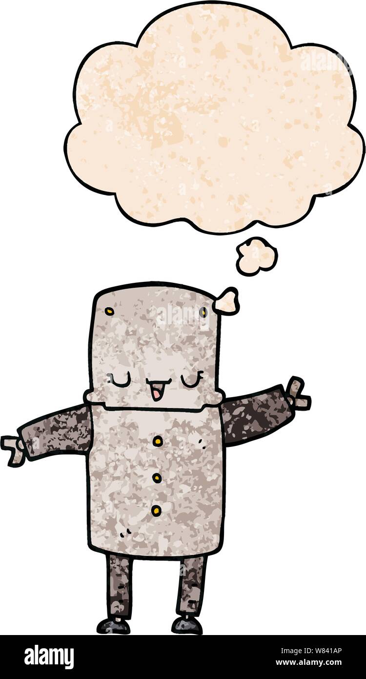 cartoon robot with thought bubble in grunge texture style Stock Vector ...