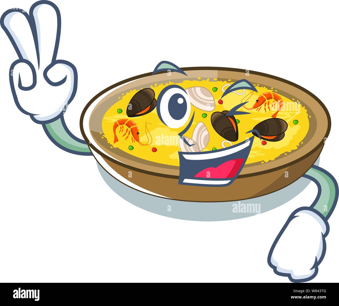 Two finger spanish paella cooked in cartoon skillet Stock Vector Image