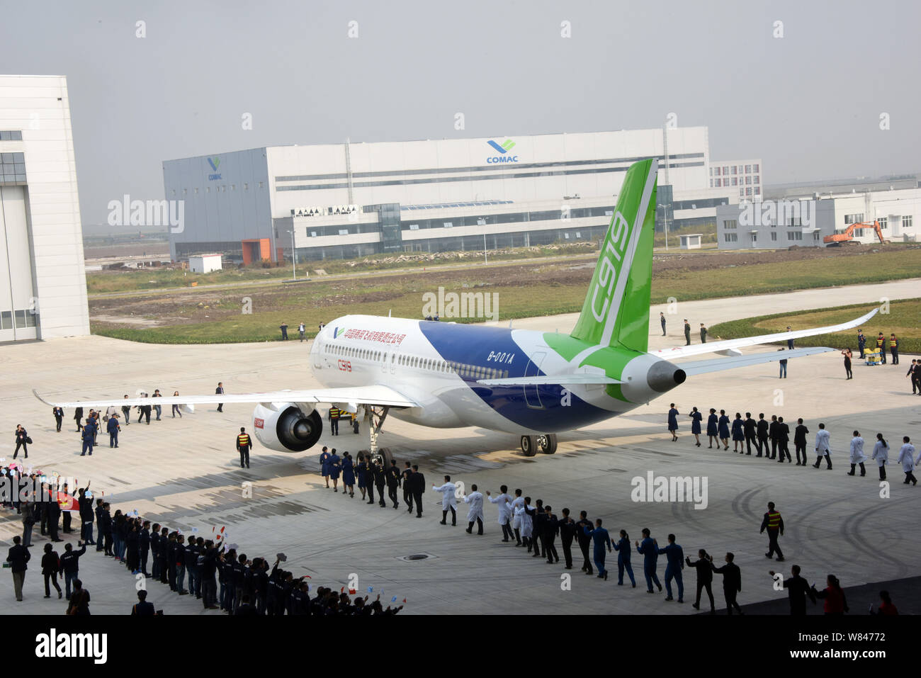 --FILE--China's first homemade large passenger jet C919 is being towed ...