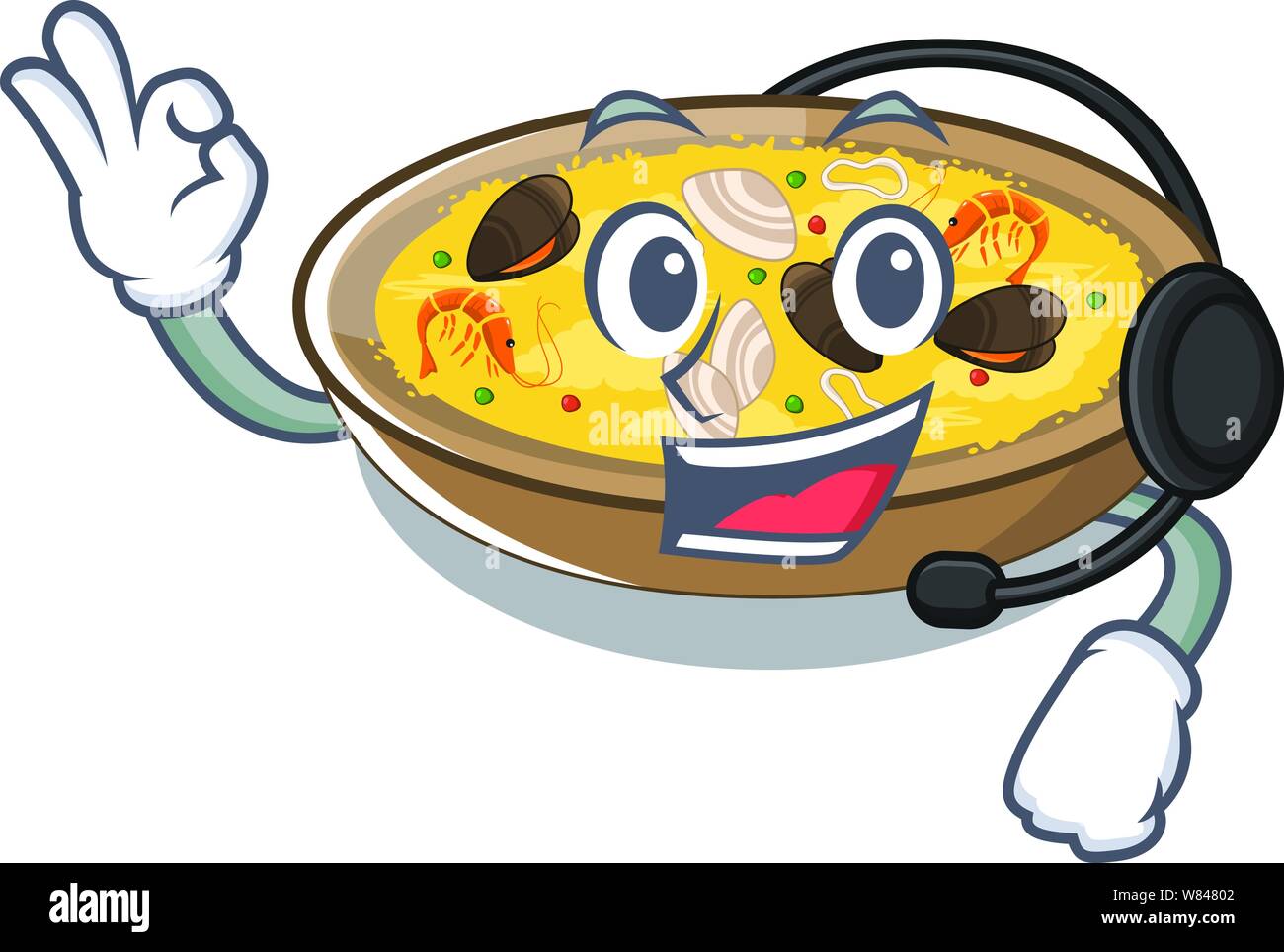 With headphone spanish paella isolated in the character Stock Vector