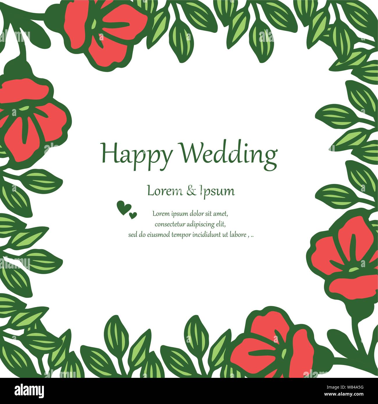 Lettering of happy wedding, greeting card design. Vector illustration ...