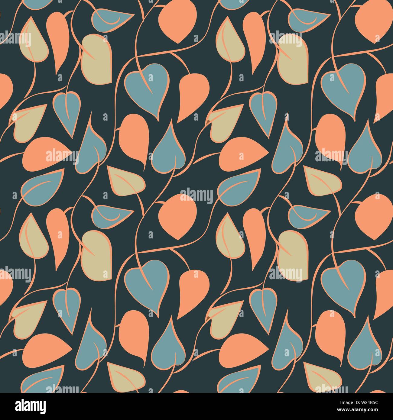seamless vector pattern with colored leaves on dark background Stock Vector