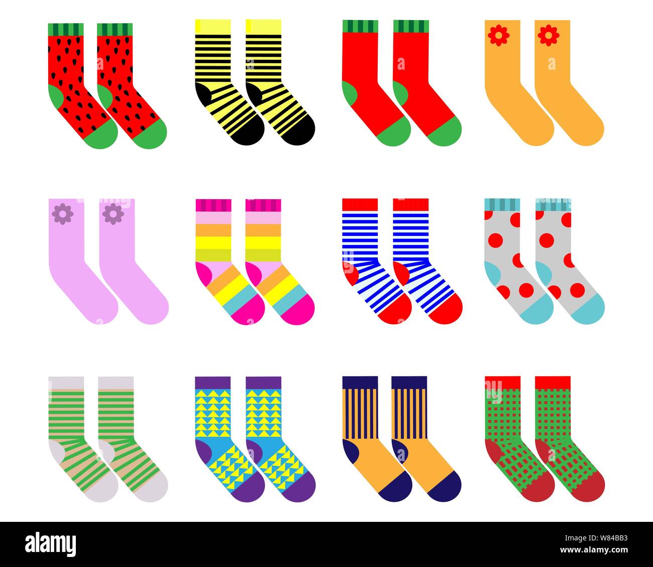 Set of children's socks on a white isolated background. Vector illustration Stock Vector
