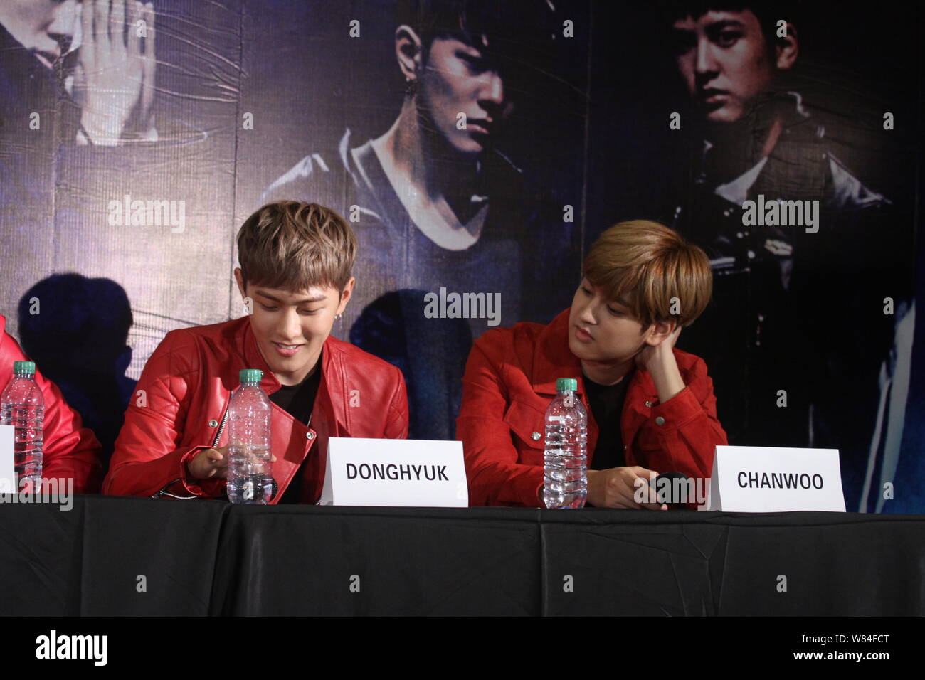Kim Dong Hyuk Donghyuk Left And Jung Chan Woo Chanwoo Of South Korean Boy Group Ikon Attend A Press Conference For Ikon S Shanghai Concert In Sh Stock Photo Alamy