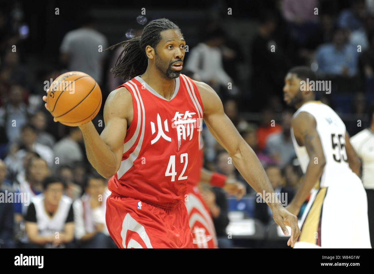 Nene Hilario of Houston Rockets passes the ball to a teammate against New  Orleans Pelicans in a basketball match during the NBA China Games in  Shangha Stock Photo - Alamy