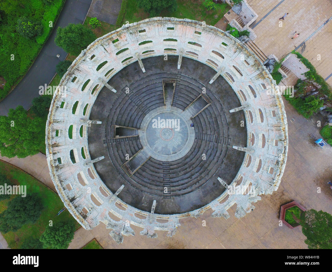 Aerial view of a replica of the Colosseum or Coliseum, also
