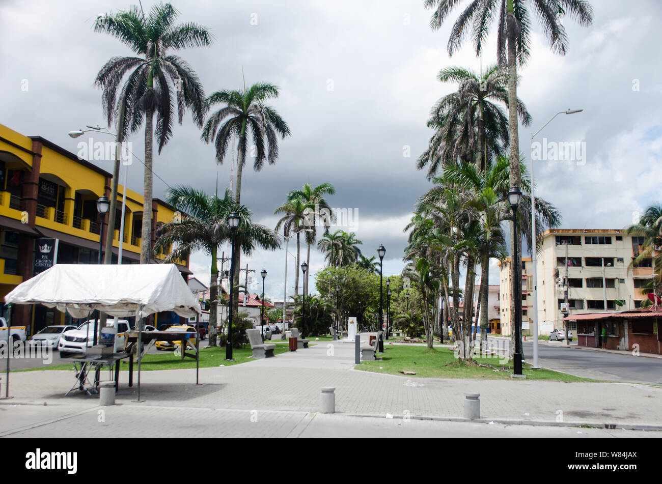 View of the Paseo del Centenario in the City of Colon on the Caribbean side of Panama Stock Photo