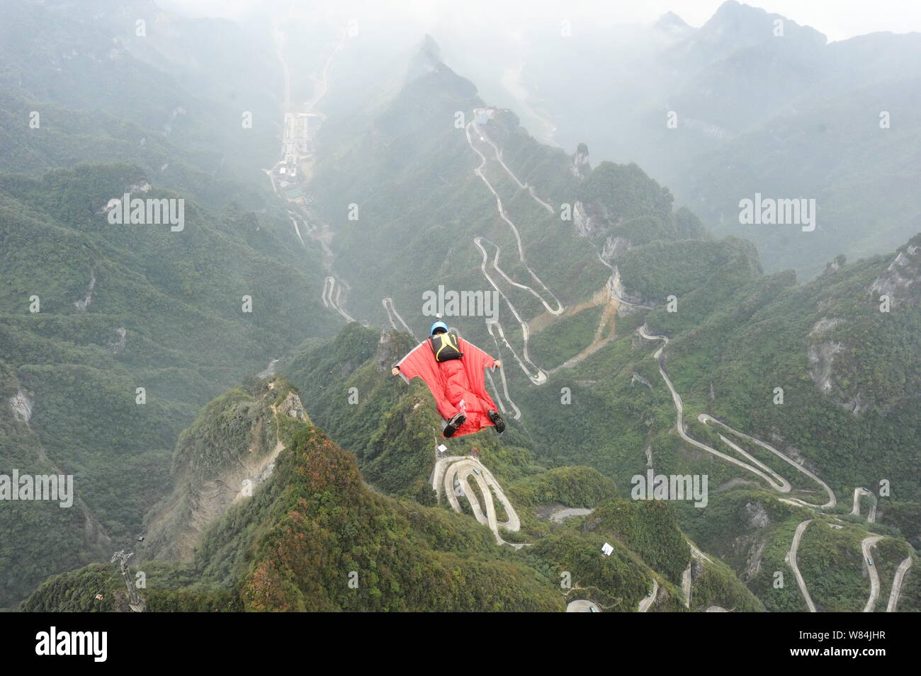 Wingsuit flier Gabriel Lott of Brazil competes during the qualification
