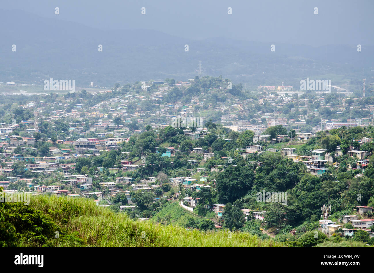 View of a populated area of San Miguelito special district inside Panama City. Stock Photo