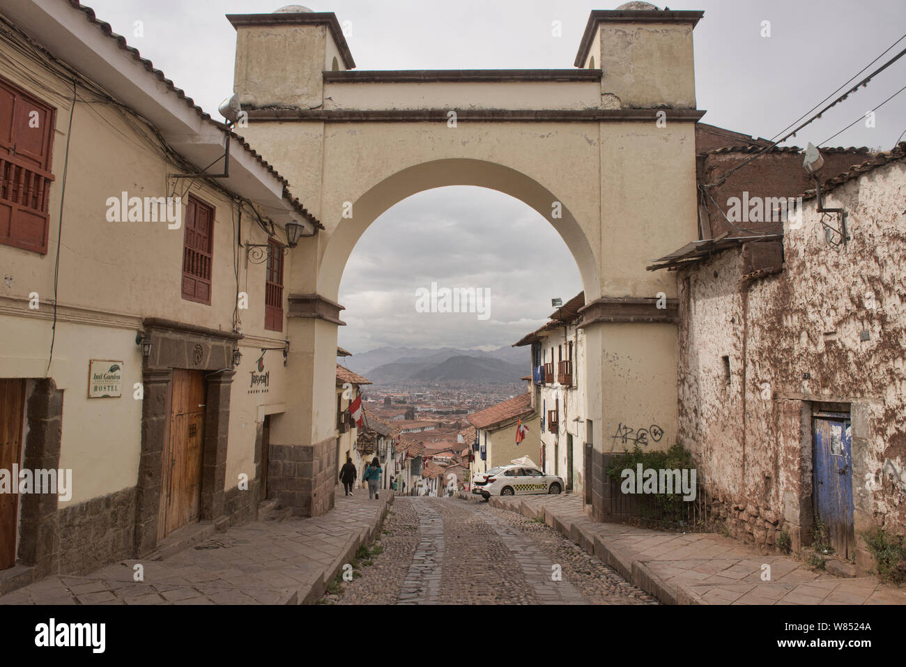Cobblestone streets in the UNESCO World Heritage City of Cusco, Peru Stock Photo