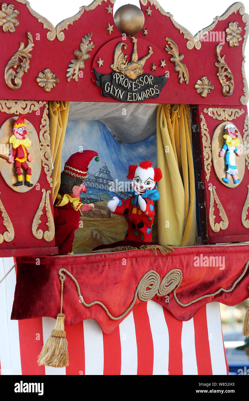 Punch and Judy show on Bognor Regis seafront, West Sussex, UK Stock