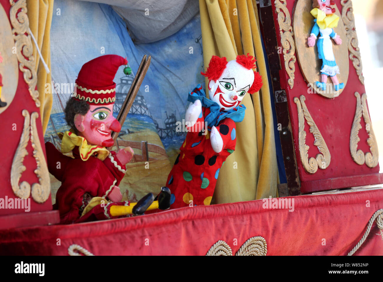 Punch and Judy show on Bognor Regis seafront, West Sussex, UK Stock