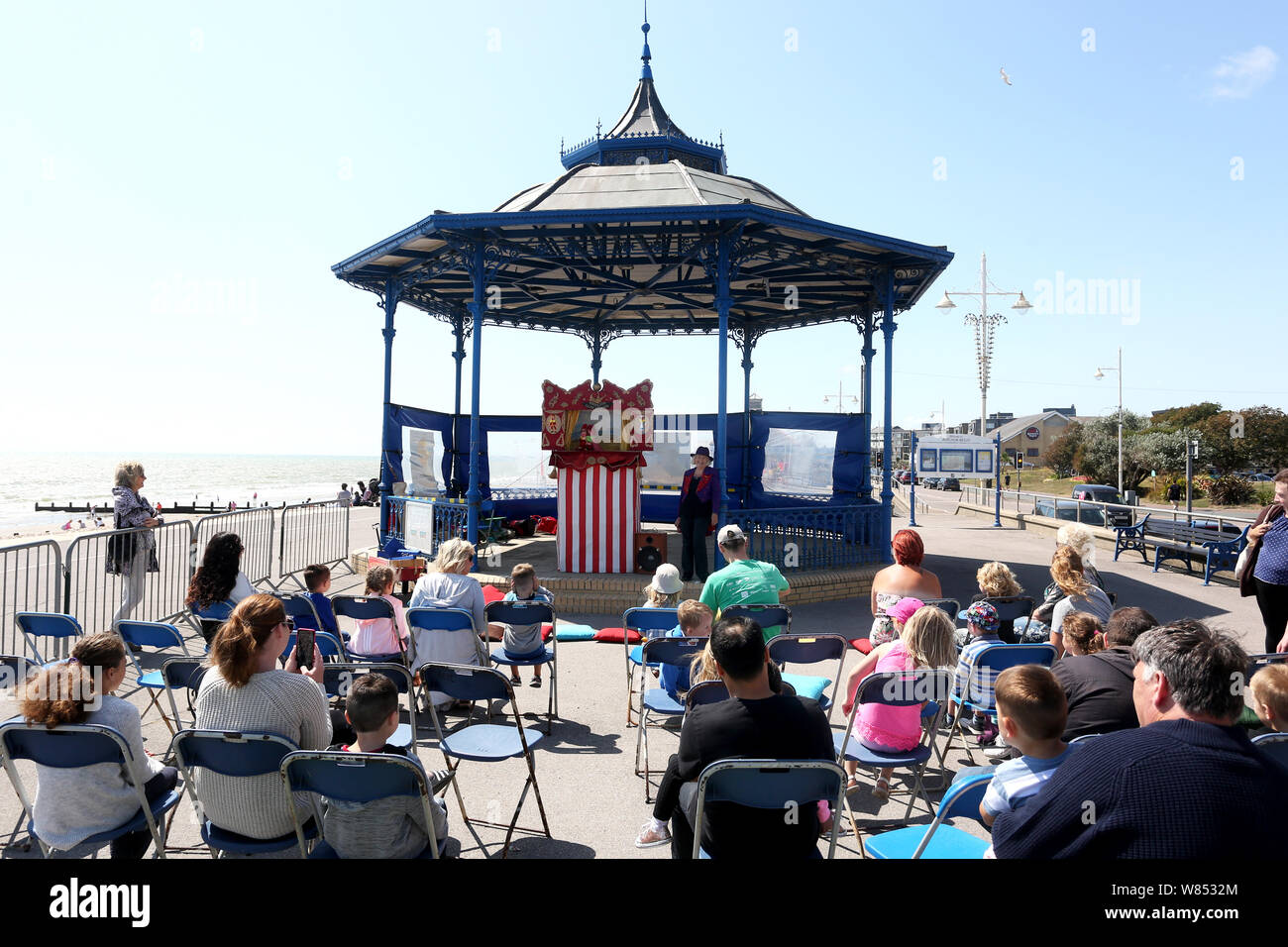 Punch and Judy show on Bognor Regis seafront, West Sussex, UK. Stock Photo