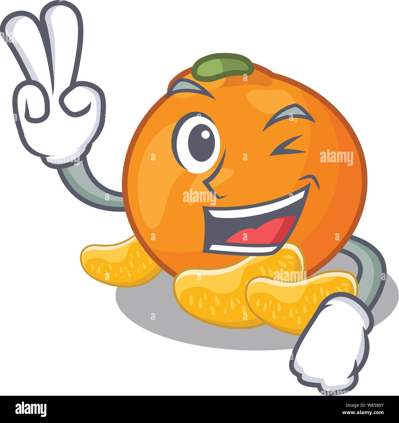 Two finger tangerine is stored in cartoon refrigerator Stock Vector