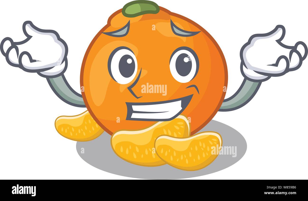 Grinning tangerine is stored in cartoon refrigerator Stock Vector Image
