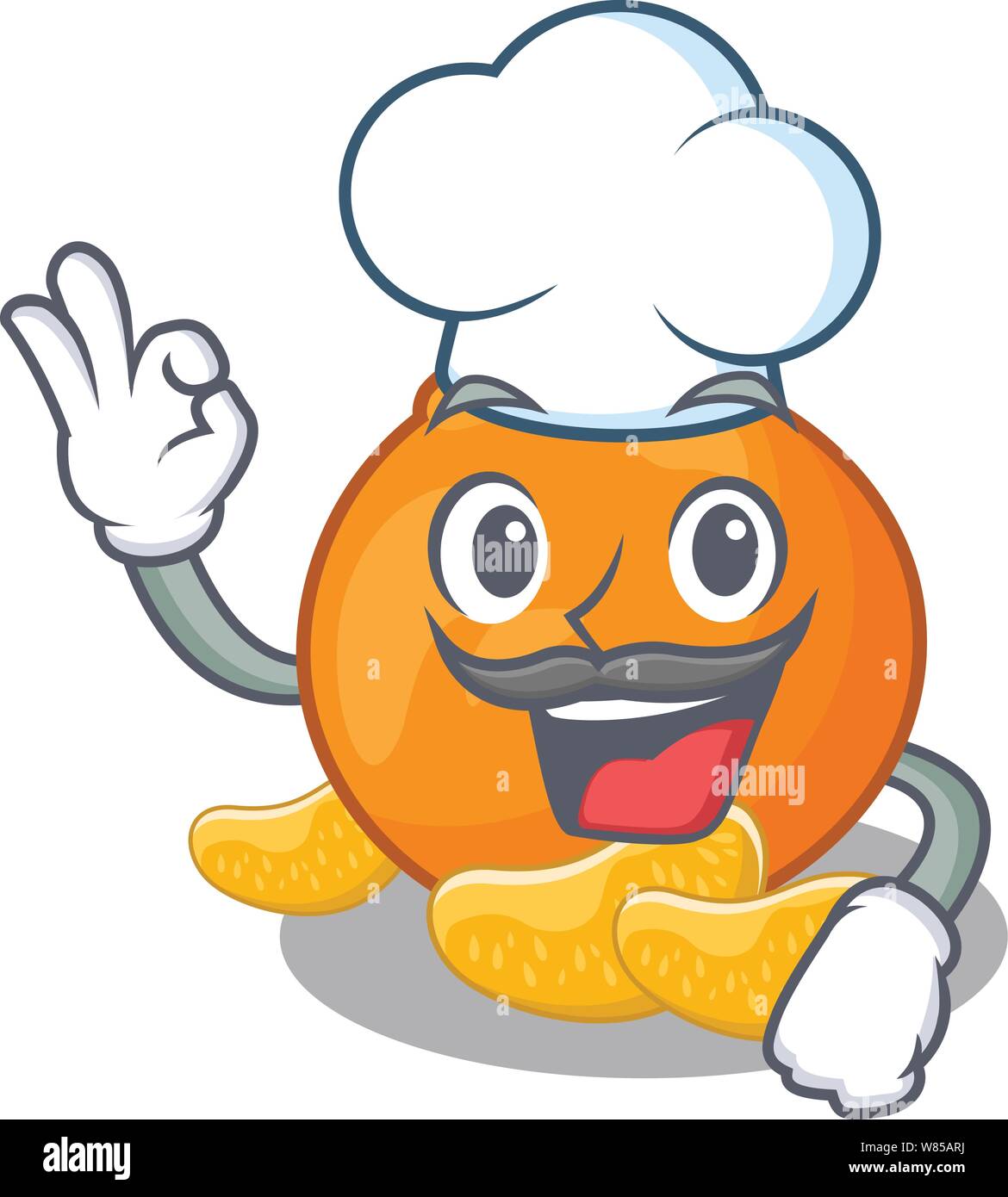 Chef tangerine is stored in cartoon refrigerator Stock Vector Image