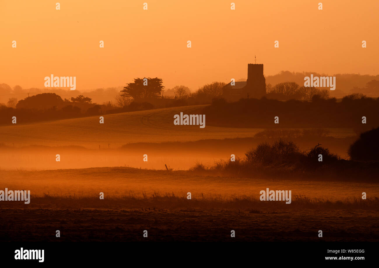 Salthouse Marshes at sunrise in early spring North Norfolk, England, UK, March 2014. Stock Photo