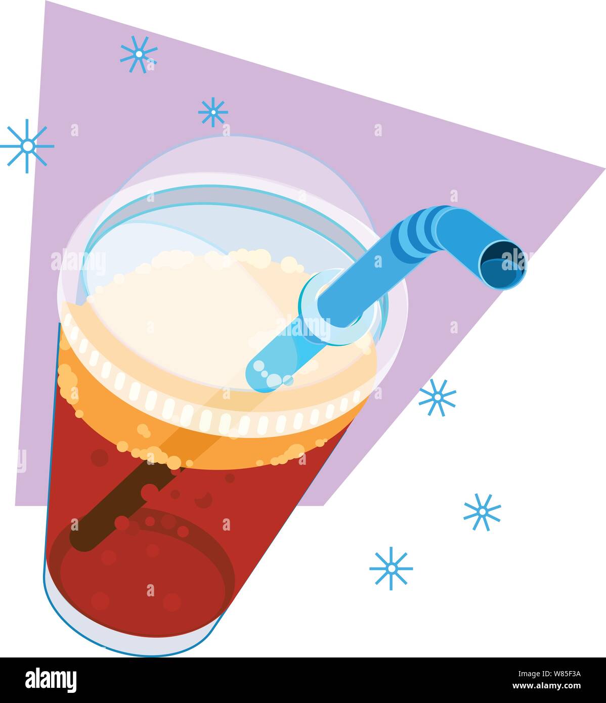 Bubble tea or soda drink with bent straw in a transparent cup seen from a to[  down view Stock Vector